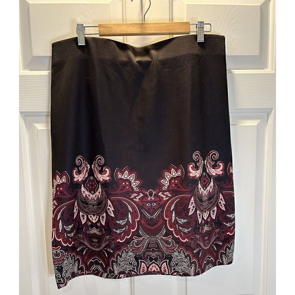 Roz & Ali Womens Skirt 1X Plus Black A-line Straight Knit Stretch